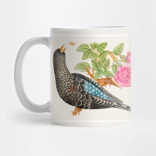 Blue-Black Bird on Rose Branch with Spider (18th Century) Mug